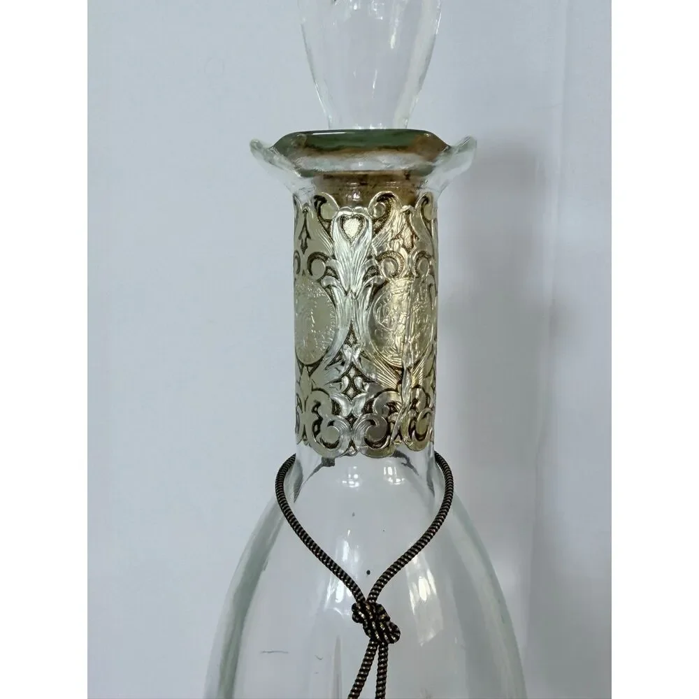 VTG Handblown Glass Decanter Cork Stopper Grecian Foil Dimpled Odyssey Clear
